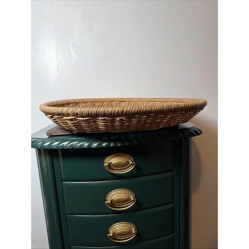 Large Round Woven Natural Rattan Handmade Harvest Serving Platter Vintage‎ 17''